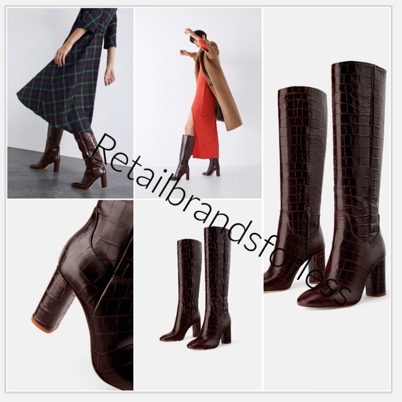mock croc knee high boots